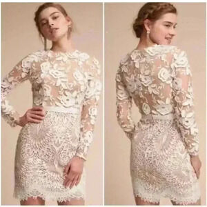 Monique Lhuillier Calypso Lace Cocktail Mini Dress 6 S Long Sleeve Bridal BHLDN